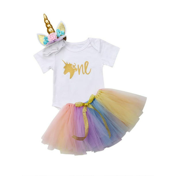 US Newborn Baby Girls Birthday Unicorn Romper Rainbow Tutu Skirt Dress Outfits 